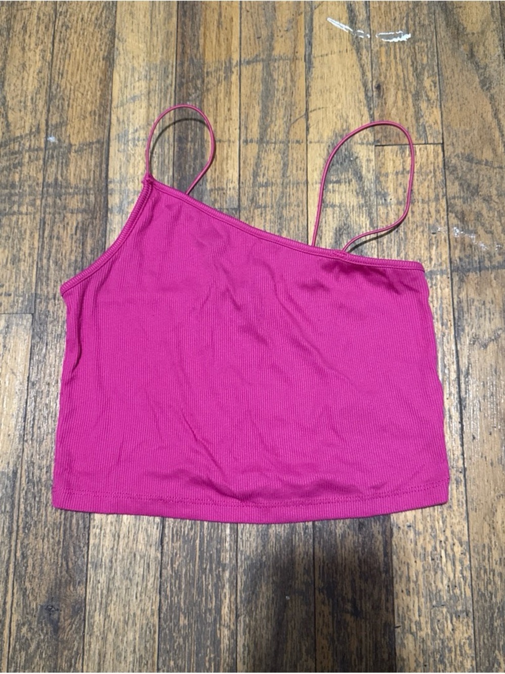 Primark Hot Pink Ribbed Asymmetric Spaghetti Strap Tank Top